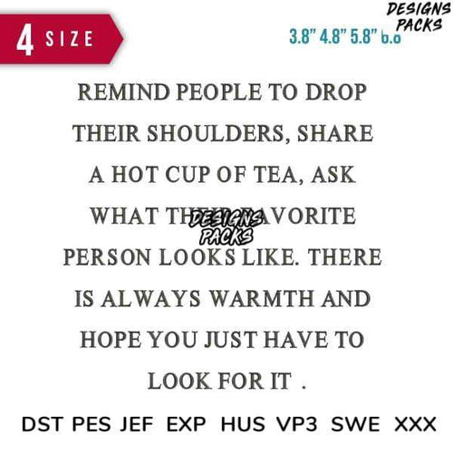 Print-ready embroidery design with inspirational quote, available in DST PES JEF formats for instant download