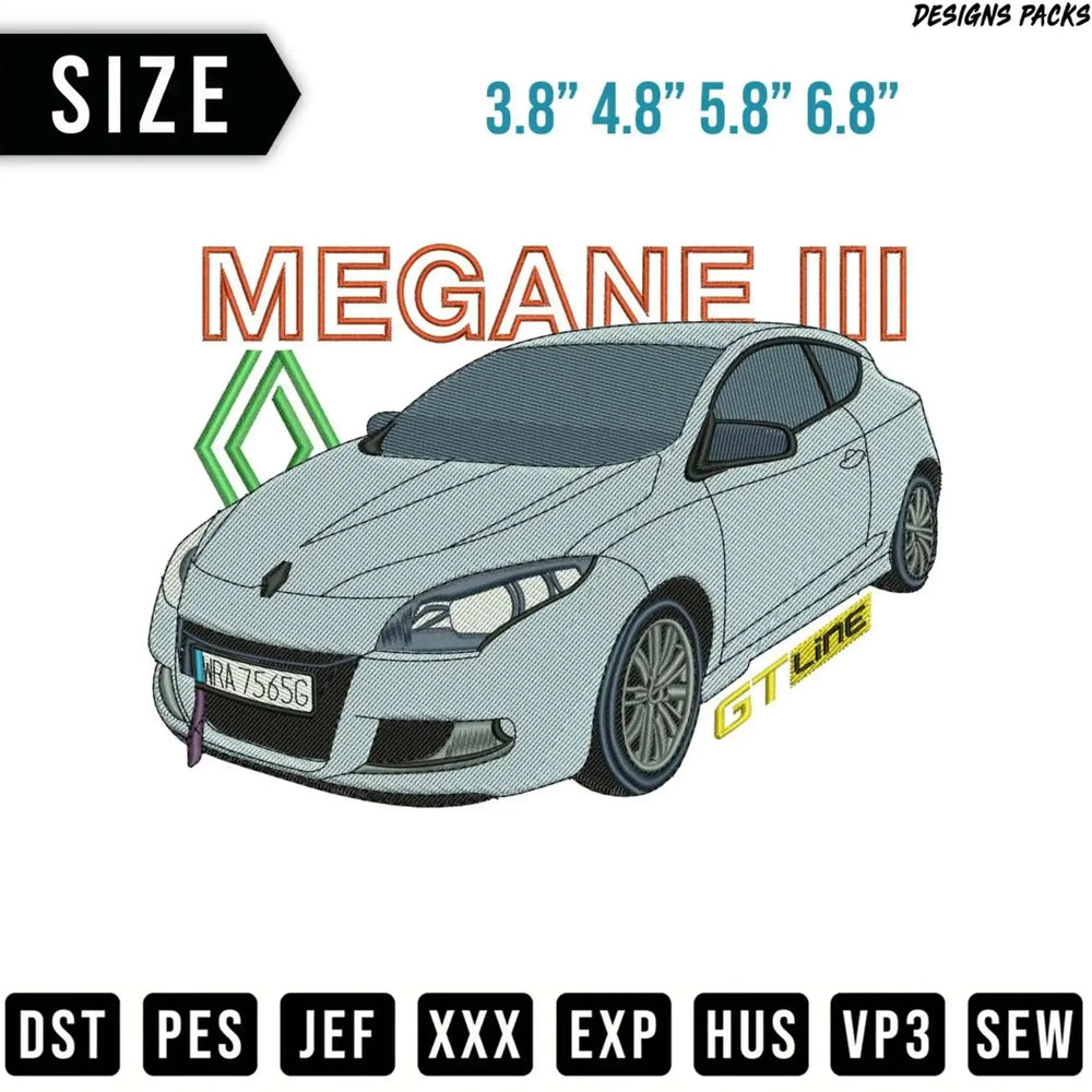 Renault Megane III GT Line Car Embroidery Design