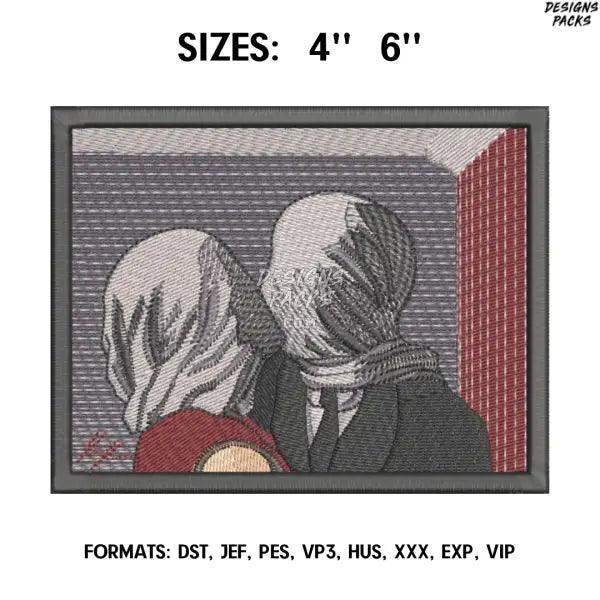 Rene Magritte - The Lovers Embroidery Design File Pes, Art Embroidery design, Art Design