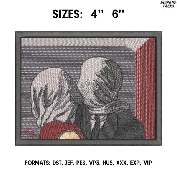 Rene Magritte - The Lovers Embroidery Design File Pes, Art Embroidery design, Art Design