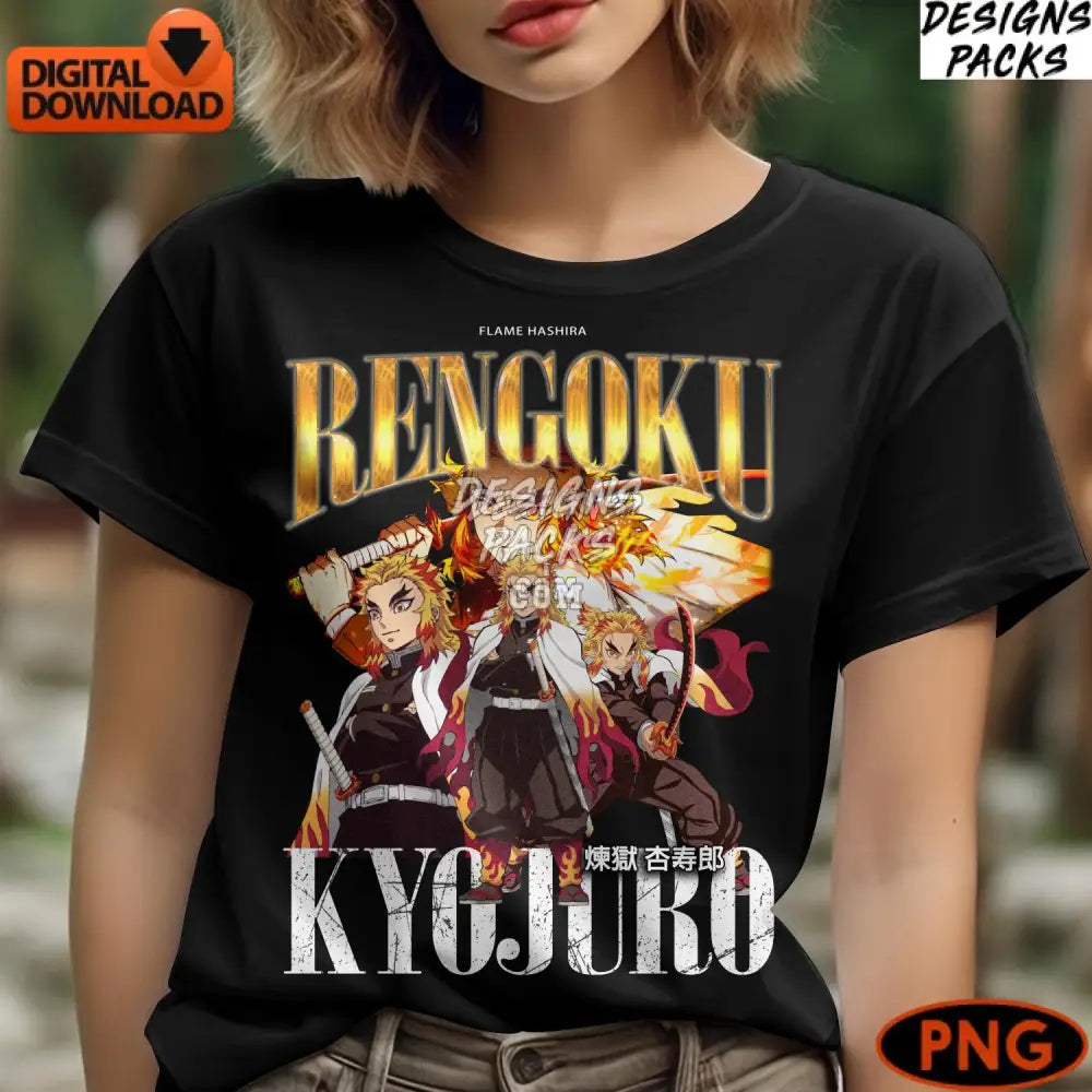 Rengoku Samurai Anime Digital Art Instant Download Flame Warrior Png