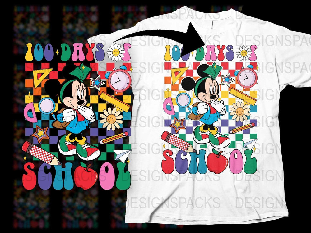 100 Days of School Mickey Mouse T-Shirt, Colorful Disney Character Tee, Kids Celebration Shirt