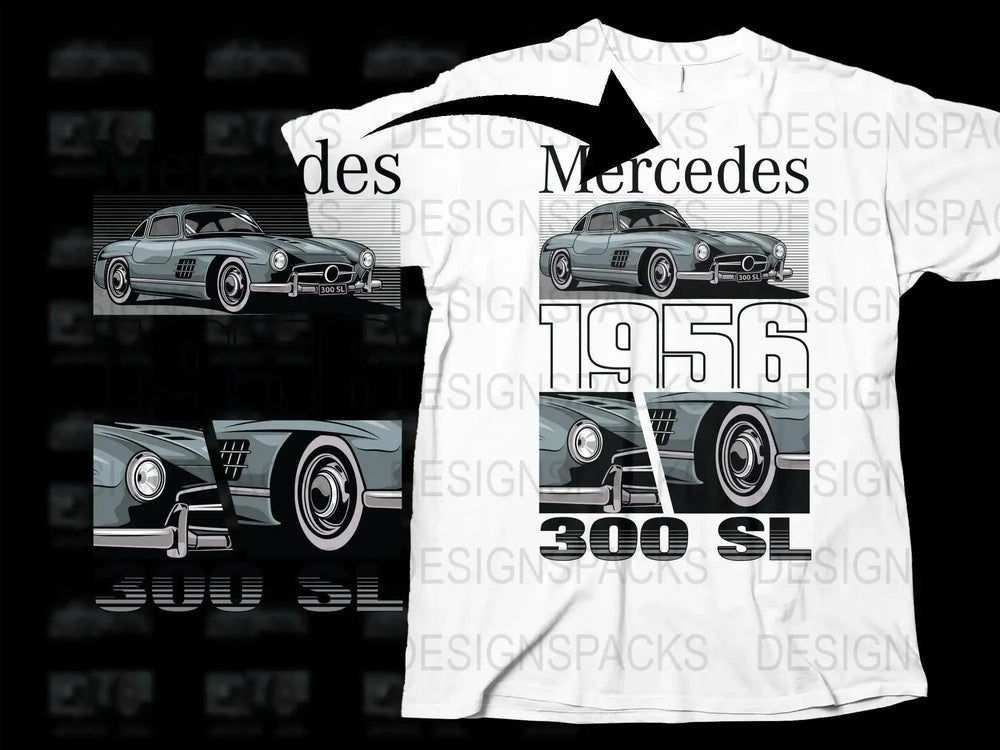 Retro 1956 Mercedes 300 SL Png Digital Download