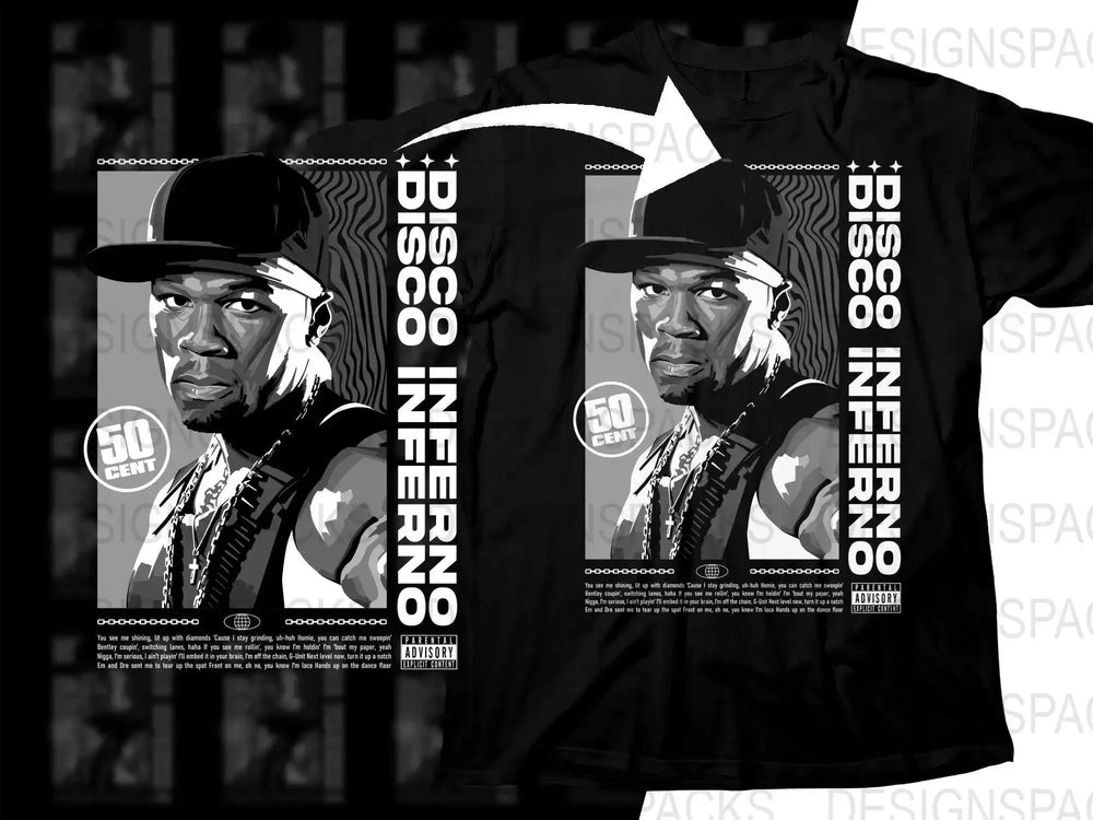 Retro 50 Cent Hip Hop Graphic Print Men's Casual Png Digital Download