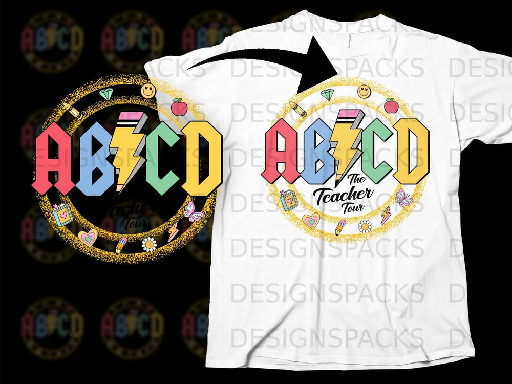 Teachers can rock this "ABCD" design with lightning bolts and school icons.