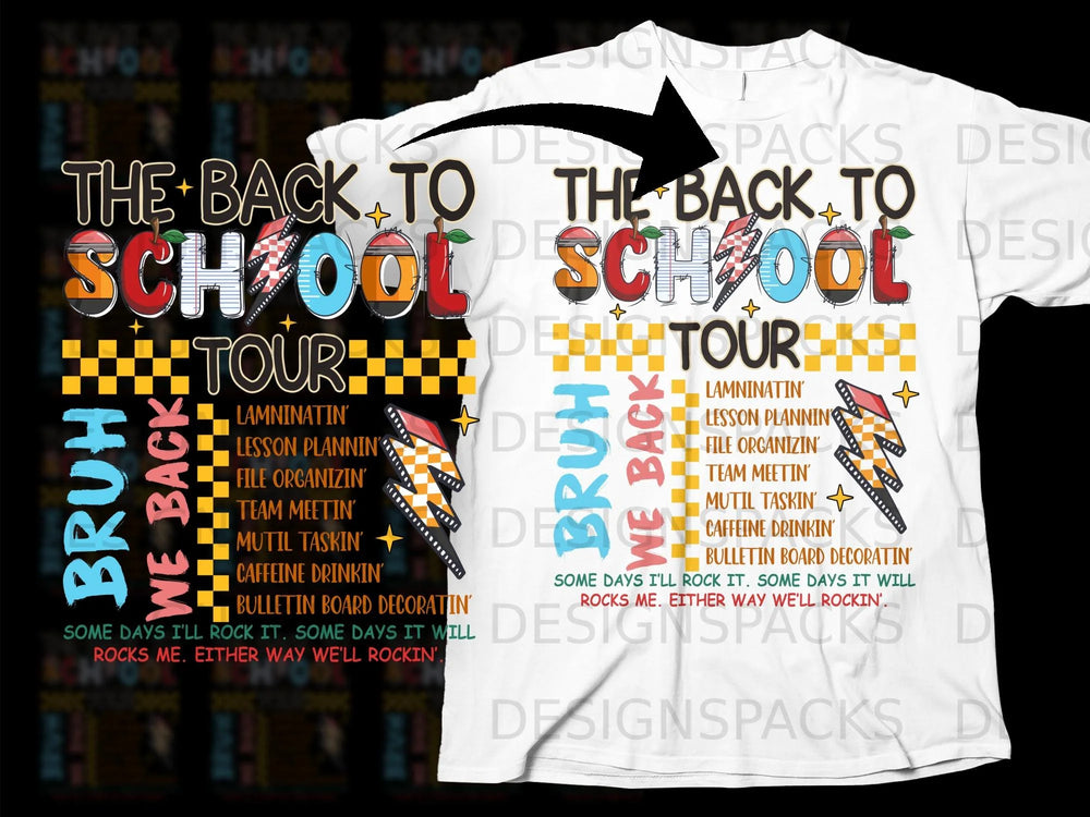 "The Back to School Tour" graphic with school-related tasks and a motivational phrase.