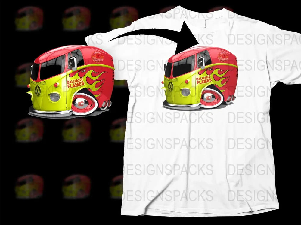 Retro Calgary Flames Van Art Graphic Png Digital Download