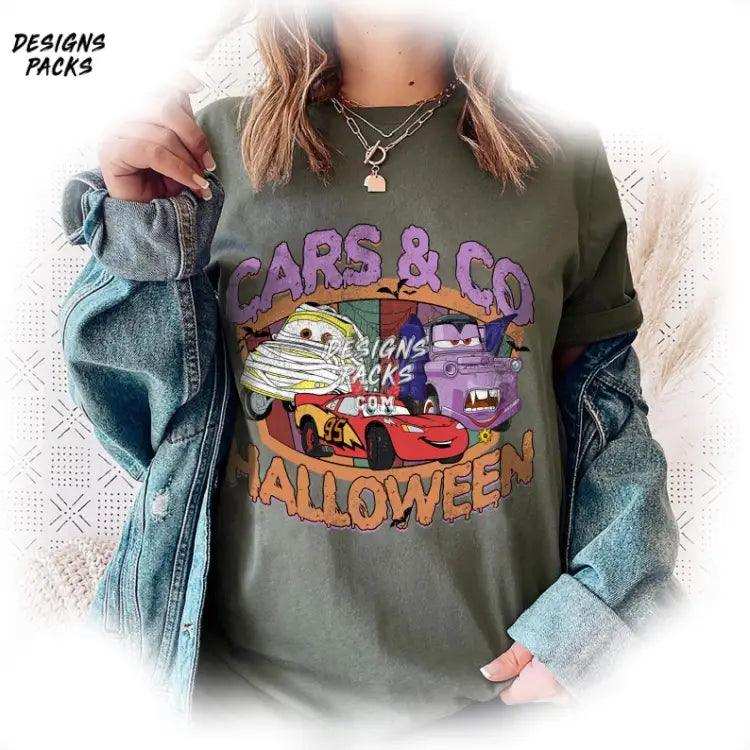 Retro Cars Land Spooky Season Halloween Cartoon Png Design