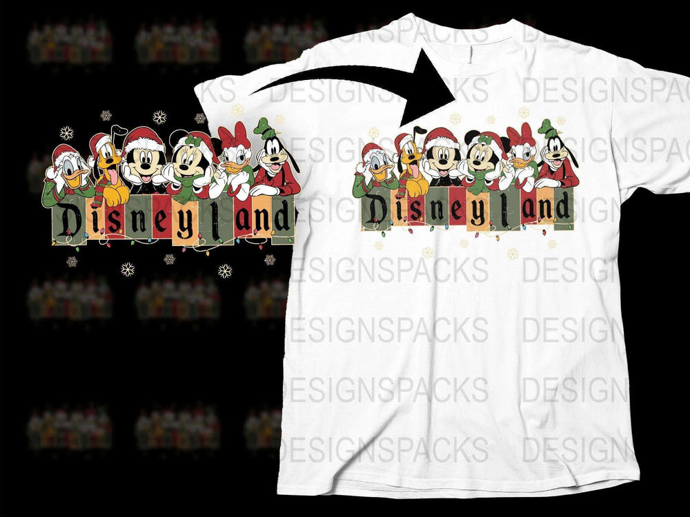 Disneyland Holiday T-Shirt, Classic Cartoon Characters, Festive Winter Apparel, Unisex White Tee