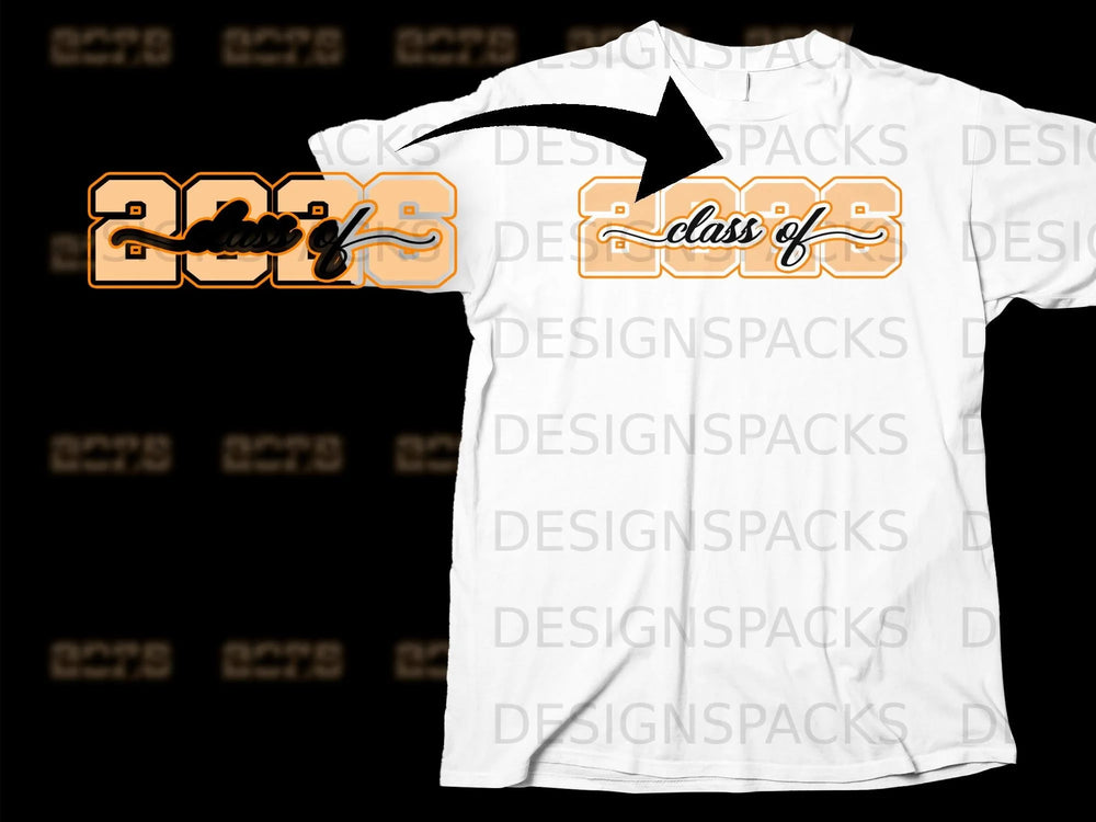 White t-shirt with "2026 class of" text graphic.