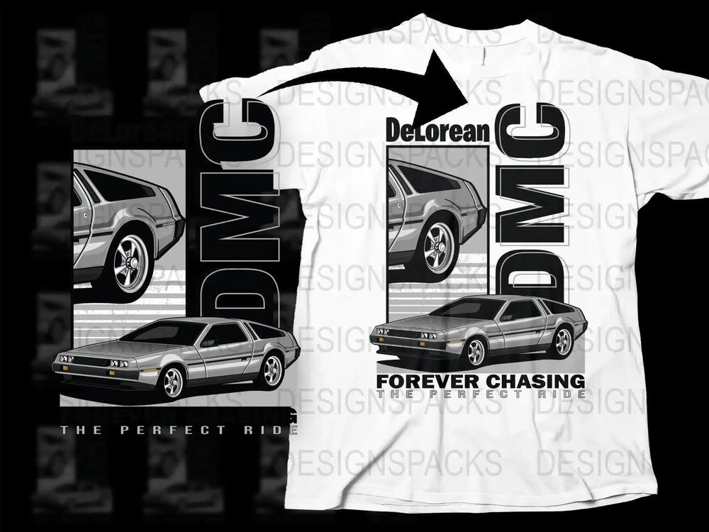 Retro DeLorean Forever Chasing The Perfect Ride Png Digital Download