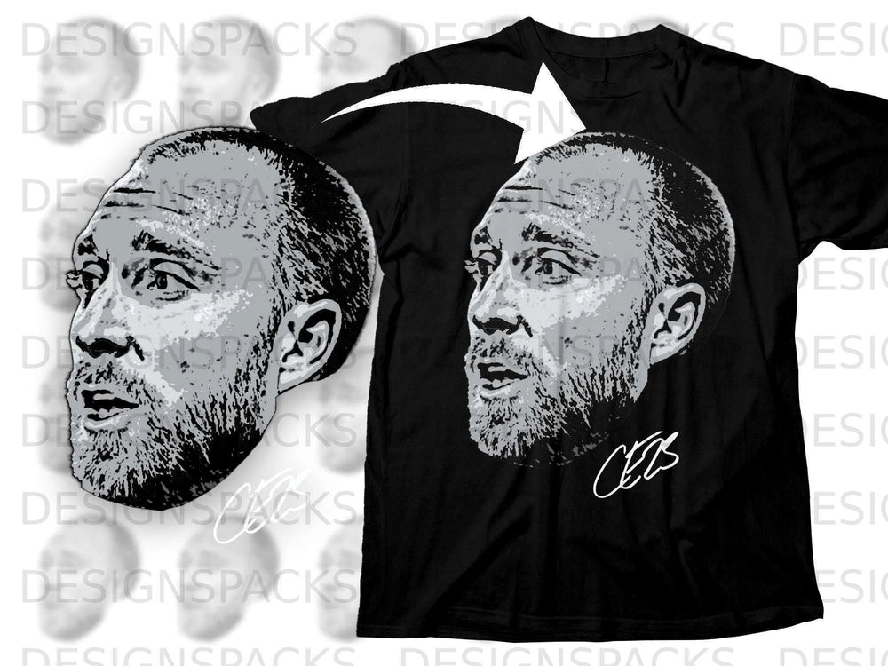 Bold Artistic Portrait on Black Shirt Apparel