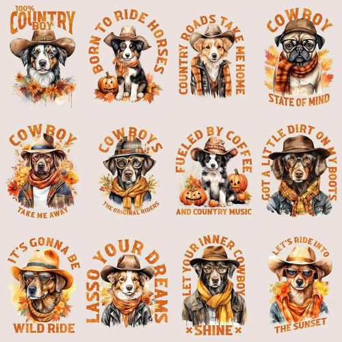 23 Retro Fall Cowboy Dog Designs Bundle PNG