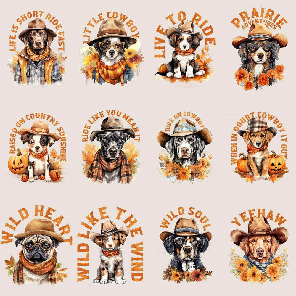 23 Retro Fall Cowboy Dog Designs Bundle PNG