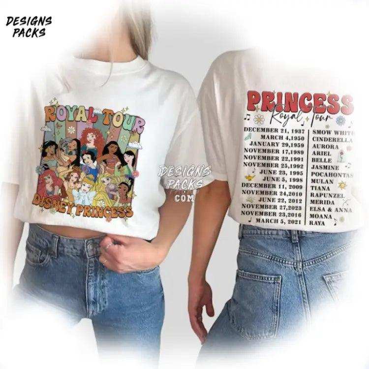 Retro Floral Princess Characters Concert Music Ariel Cinderella Cartoon Royal Tour Png Design