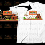 Pixel art of Mario characters celebrating 100 days of school with coins and castles.
