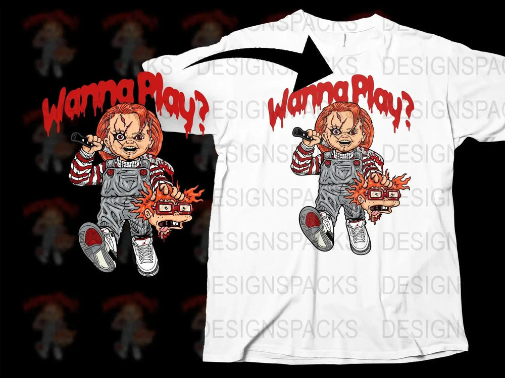 Retro Horror Movie Inspired Scary Doll Graphic Png Digital Download
