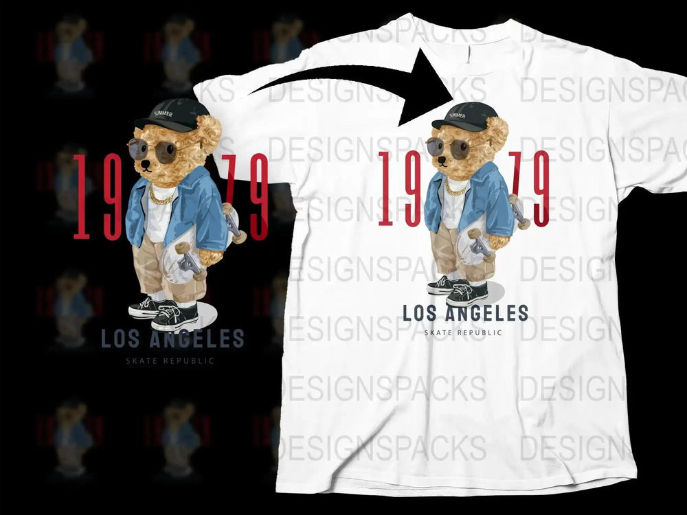 Retro Los Angeles Skate Bear 1979 Graphic Png Digital Download