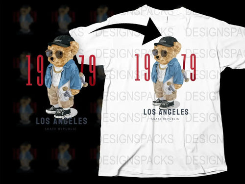 Retro Los Angeles Skate Bear 1979 Graphic Png Digital Download