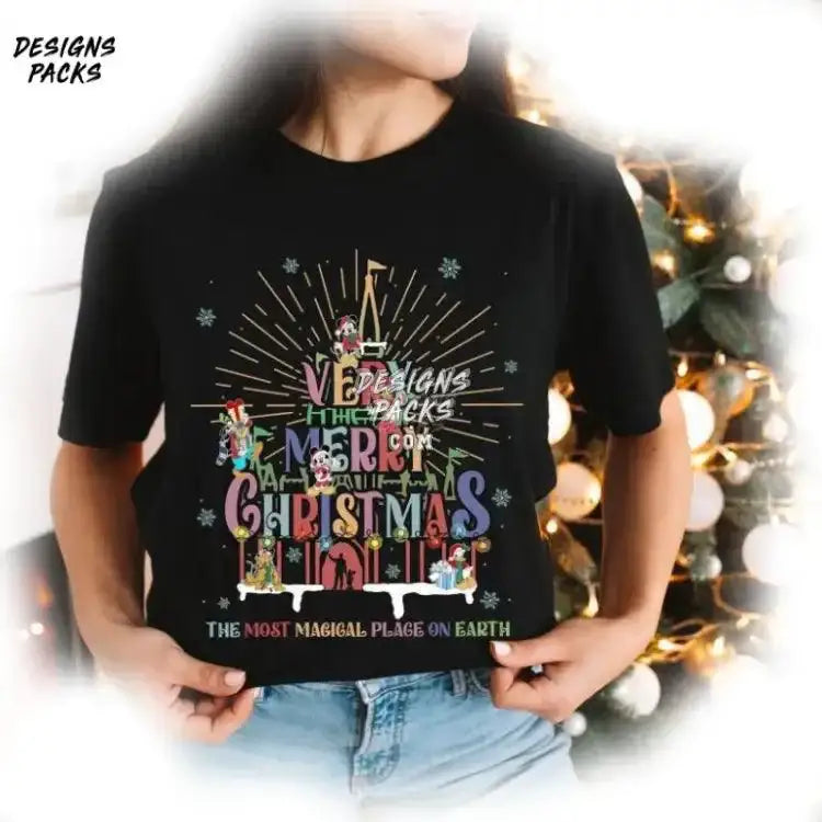 Retro Mickey And Friends Christmas Party Vintage Cartoon Castle Very Merry Png Design