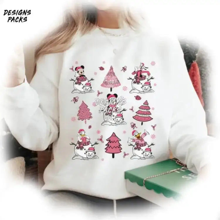 Retro Mickey And Friends Pink Christmas Wdw Cartoon Land Xmas Vintage Tree Png Design