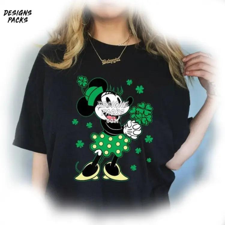 Retro Minnie Lucky Shamrock Cartoon Mouse Bouquet St Patrick’s Day Png Design