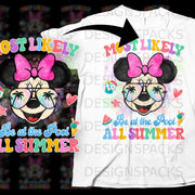 Minnie Mouse graphic with "Most Likely To Be at the Pool All Summer" text.