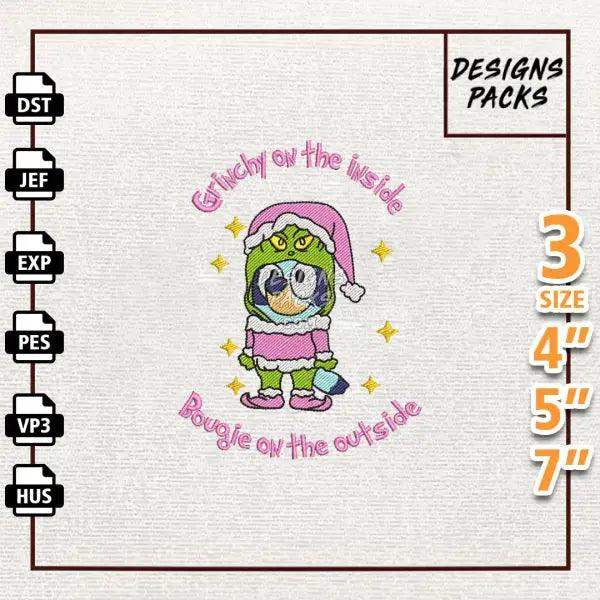 Retro Pink Blue Dog Embroidery Design
