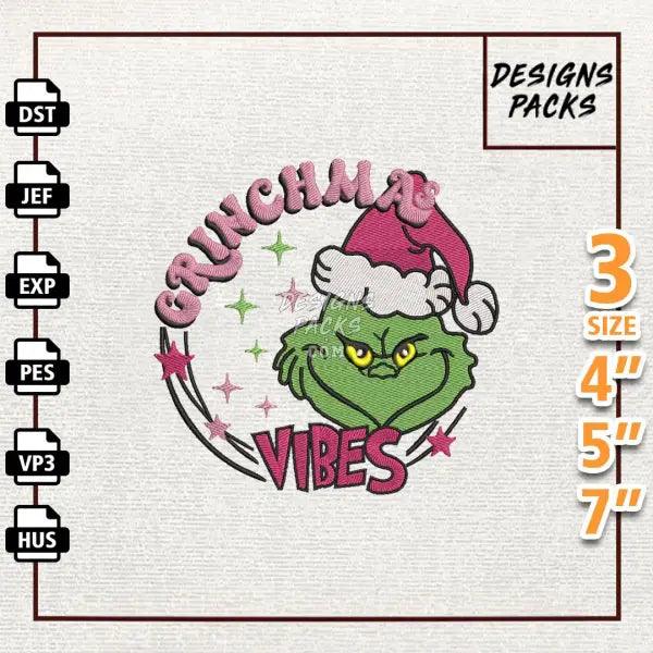 Retro Pink Christmas Embroidery Design