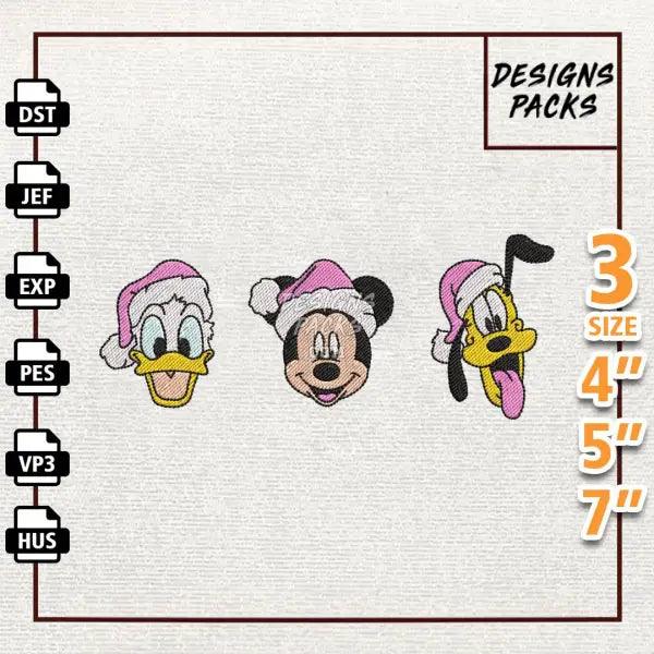 Retro Pink Christmas Mouse Head Embroidery Design