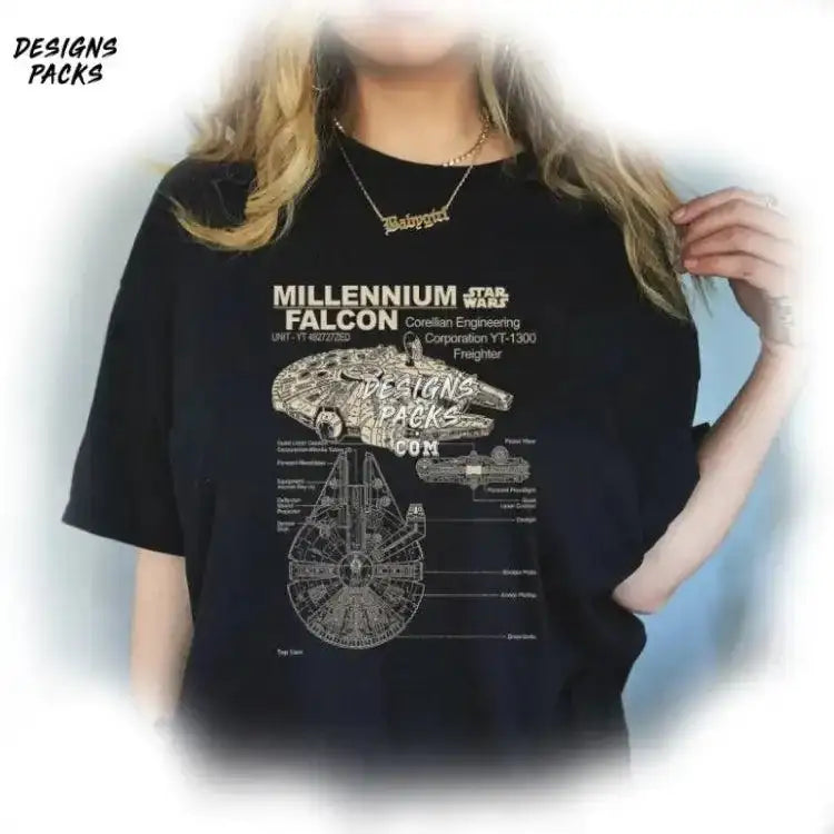 Retro Space Serie Millennium Sublimation Falcon Freighter Schematic Png Design