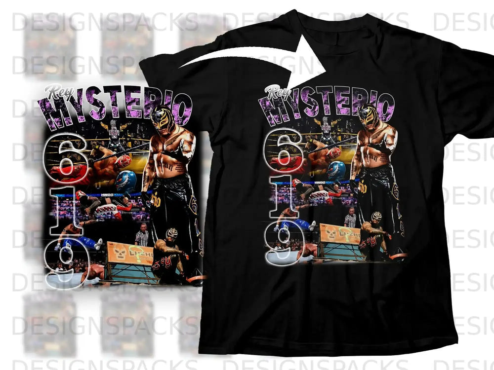 Rey Mysterio wrestling t-shirt with his name and "619" graphic.