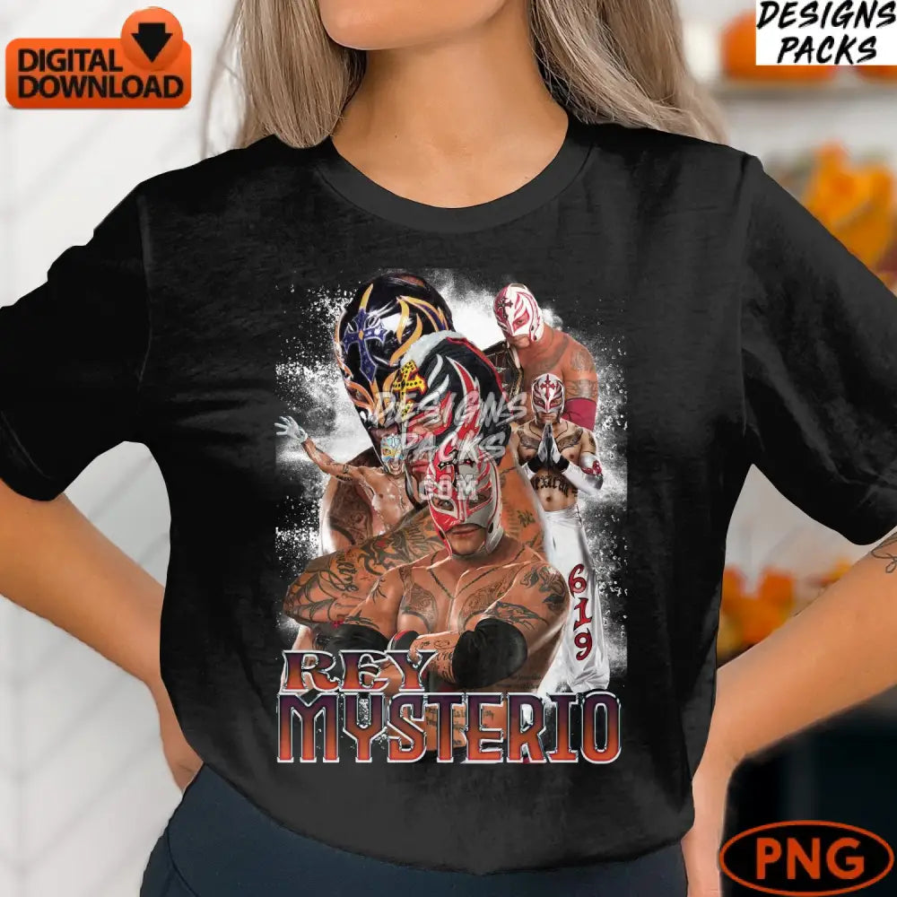 Rey Mysterio Digital Art Instant Download Lucha Libre Png Wrestling Legend High-Resolution Print