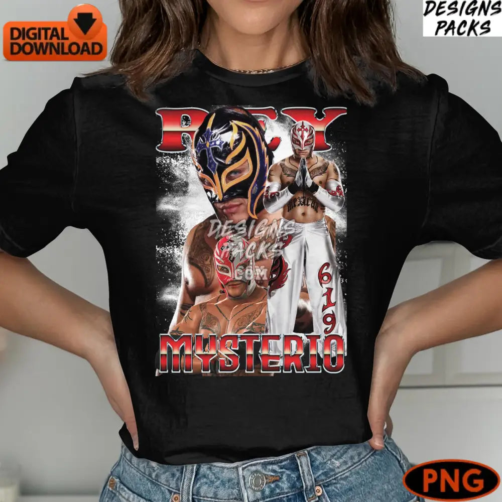 Rey Mysterio Digital Artwork Wrestling Star Instant Download High-Resolution Png File For Fans