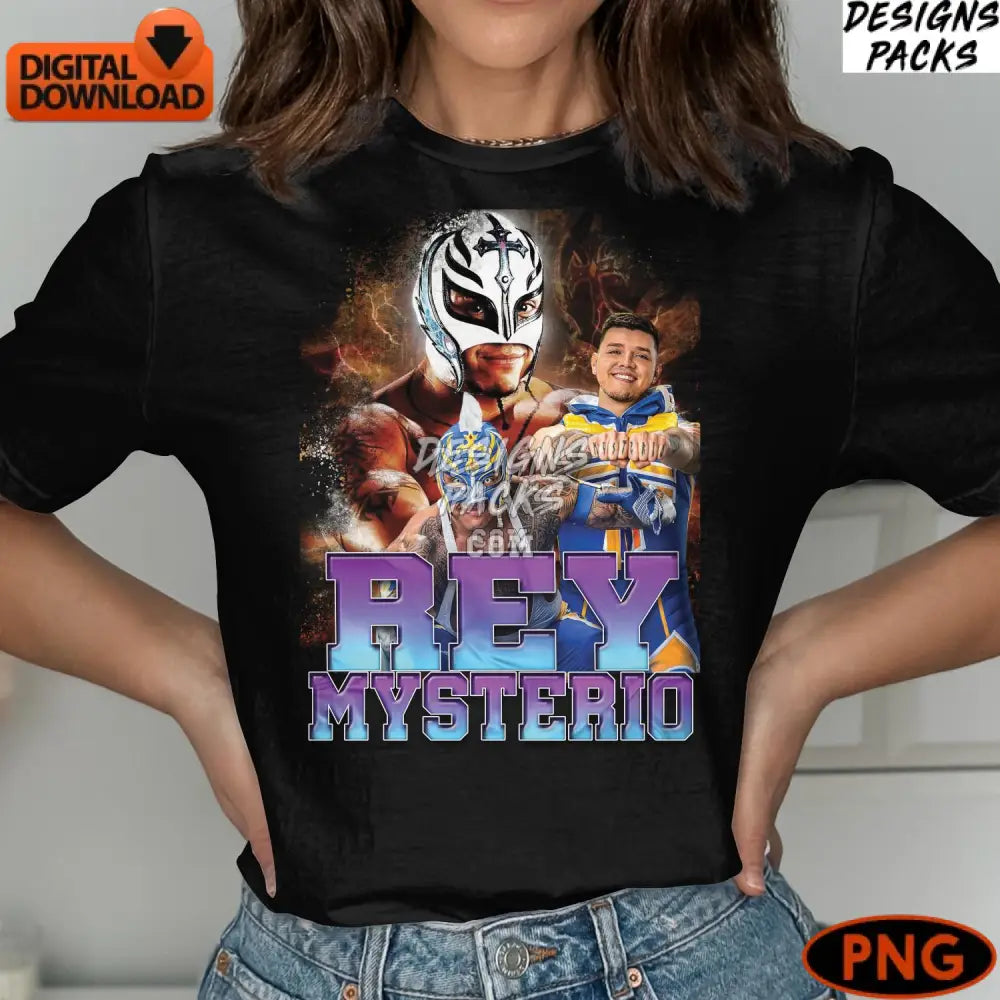Rey Mysterio Digital Download Lucha Libre Wrestling Art Colorful Mexican Wrestler Png