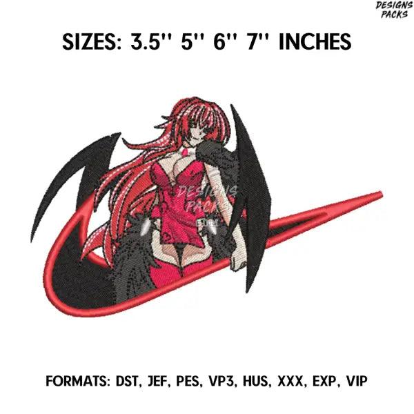 Rias Gremory Embroidery Design File, High School DxD Anime Embroidery Design, Anime Pes Design Brother, Machine pattern