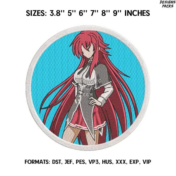 Rias Gremory Embroidery Design File, High School DxD Anime Embroidery Design, Anime Pes Design Brother, Machine pattern