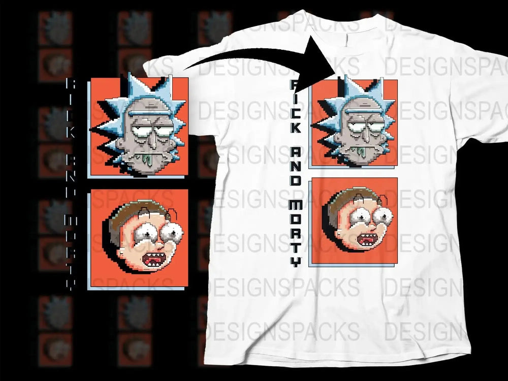 Rick and Morty Cartoon Pixel Art Graphic Png Digital Download
