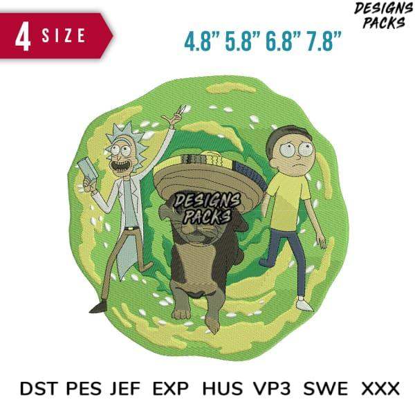 Rick and Morty embroidery design in 4 sizes, print-ready PES DST formats for custom apparel