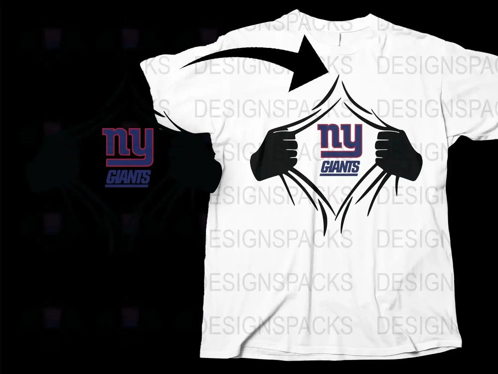 NY Giants Inspired T-Shirt, Superhero Tear Design, Black and White, Football Fan Gear, Unisex Graphic Tee