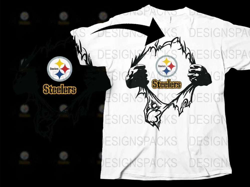 Pittsburgh Themed T-shirt, White Steelers Rip Design, Football Fan Apparel, Unisex Sports Tee
