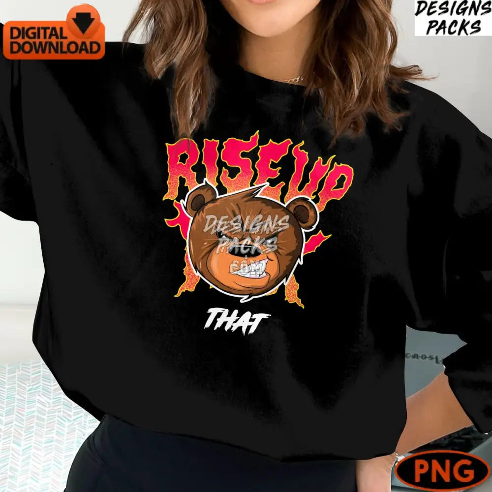 Rise Up Angry Bear Graphic Instant Download Png Digital Clipart For T-Shirts Bold Fiery Design