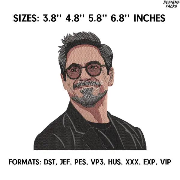 Robert Downey Embroidery Design File, Marvel Embroidery Design, Machine Embroidery design file, Iron Man design pes