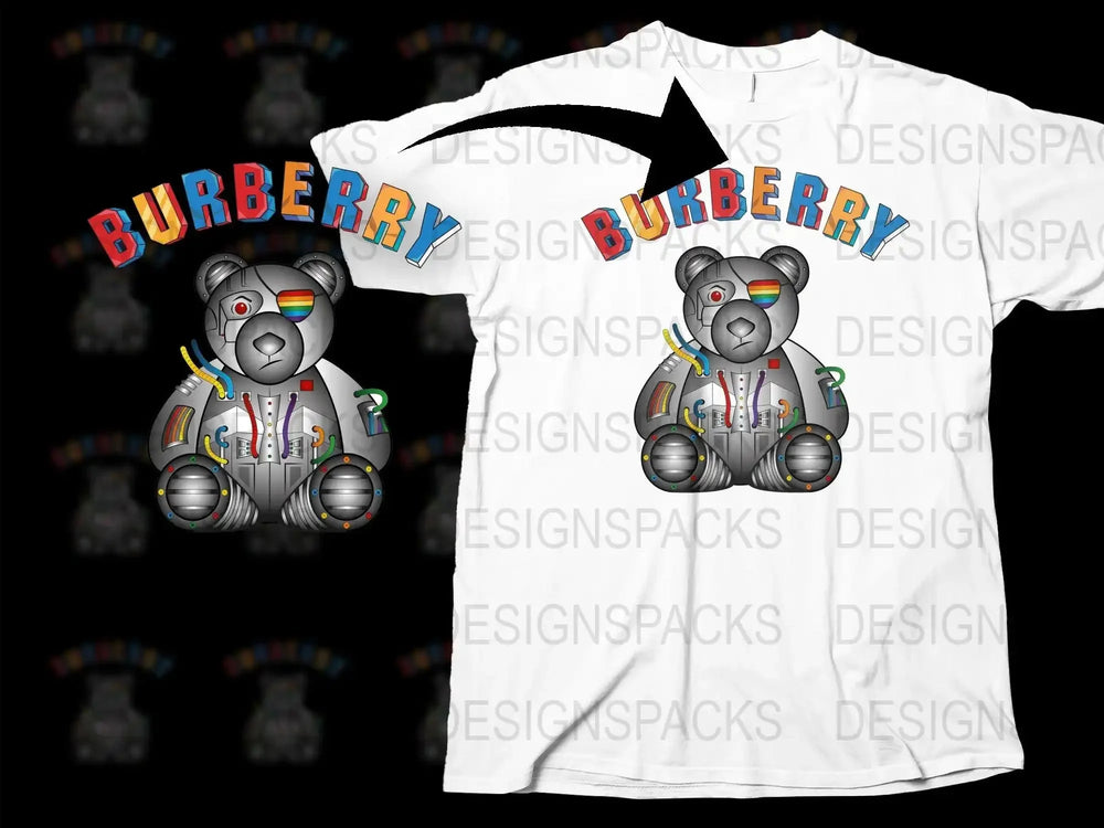 Robotic Bear with Brand Logo Graphic Png Digital Download