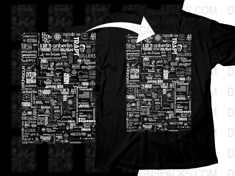 Rock Bands Logo Collage Design Black Rock Png Halftone Digital Download