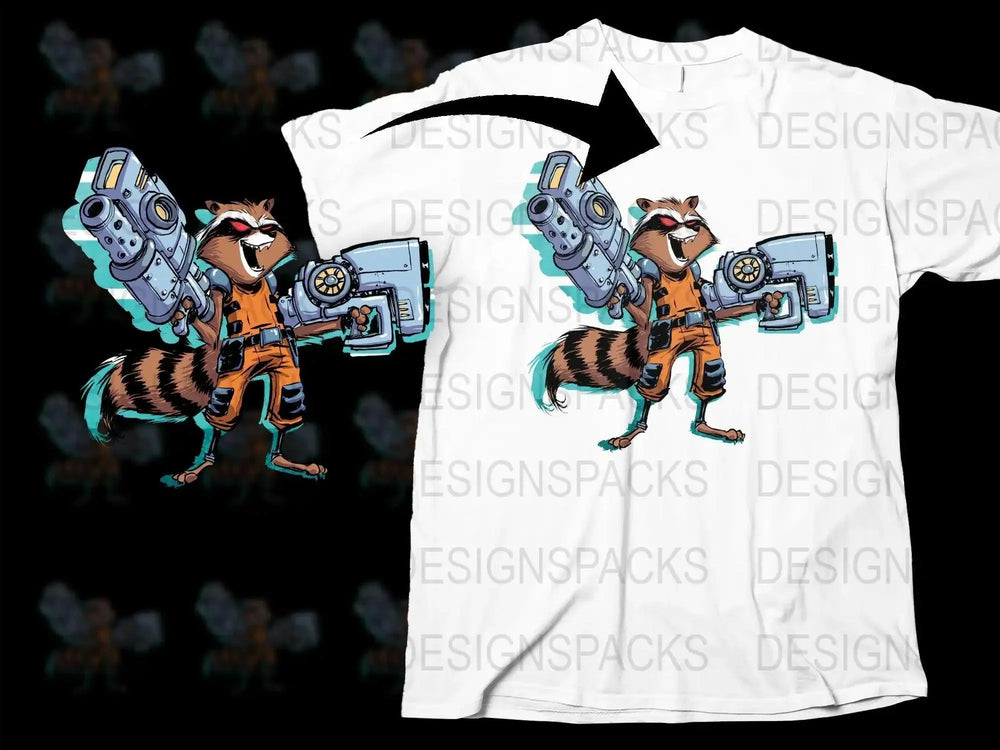 Rocket Raccoon Armed and Ready for Battle Png Digital Download