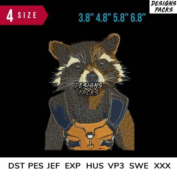 Raccoon in astronaut suit embroidery design, 4 sizes, DST PES JEF formats, print-ready for DTG & DTF