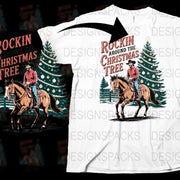 Rockin' Around the Christmas Tree T-Shirt, Horse Riding, Holiday Apparel, Festive Graphic Tee, Men's and Women's Sizes Available