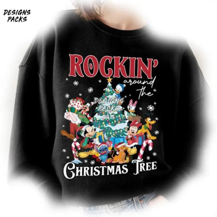 Rockin Around The Christmas Tree Xmass Cartoon Mickey And Friends Png Design