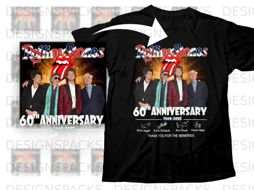 Rolling Stones 60th Anniversary t-shirt with band members and signatures.